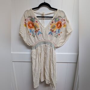 Umgee Floral Embroidered Cream Dress